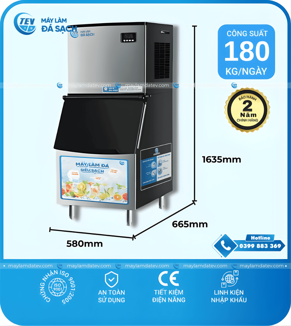 Máy Làm Đá Viên TEV có công suất 180 kg trên ngày