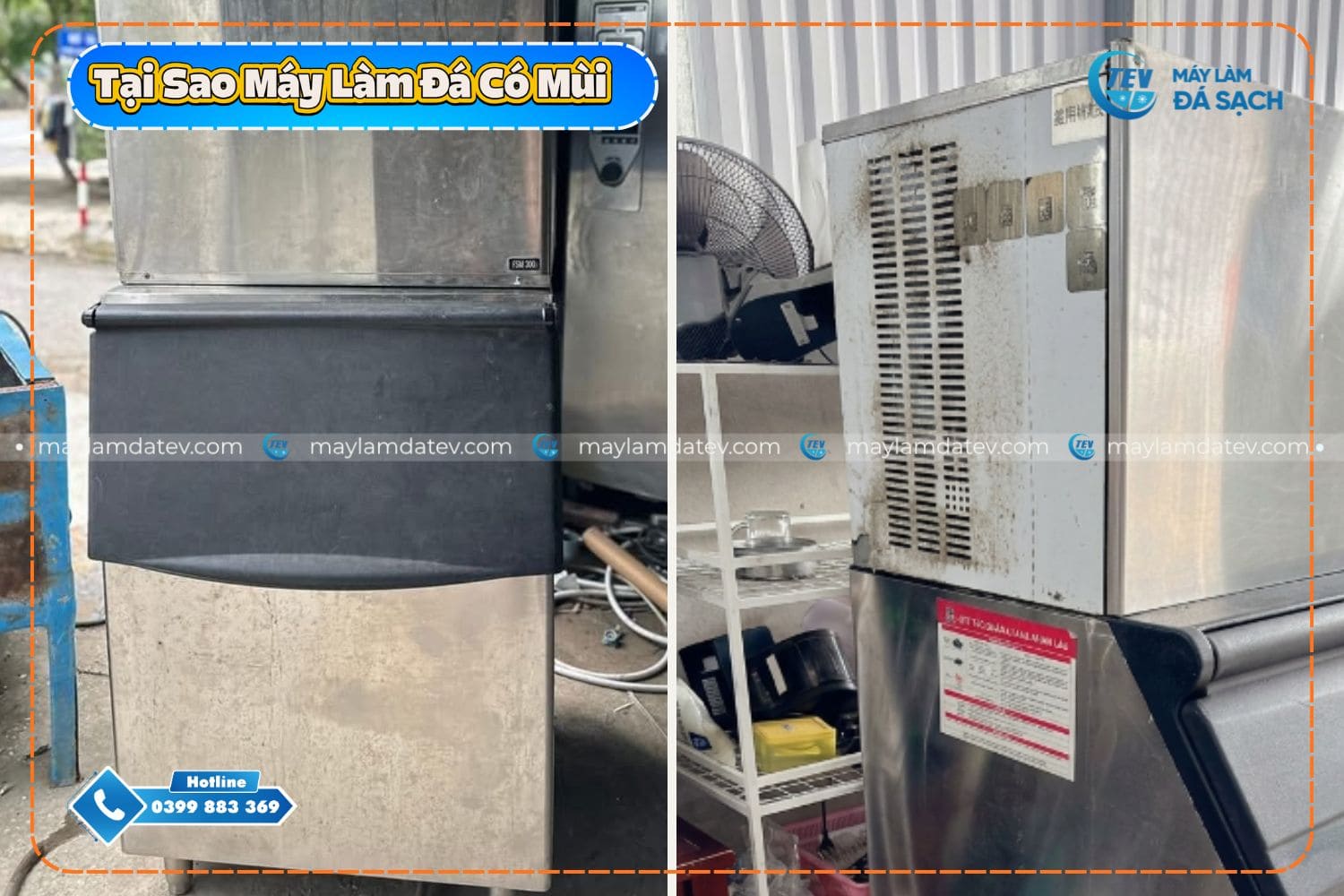 Máy làm đá ra mùi hôi do cẳn bẩn bám và nấm mốc lâu ngày không vệ sinh