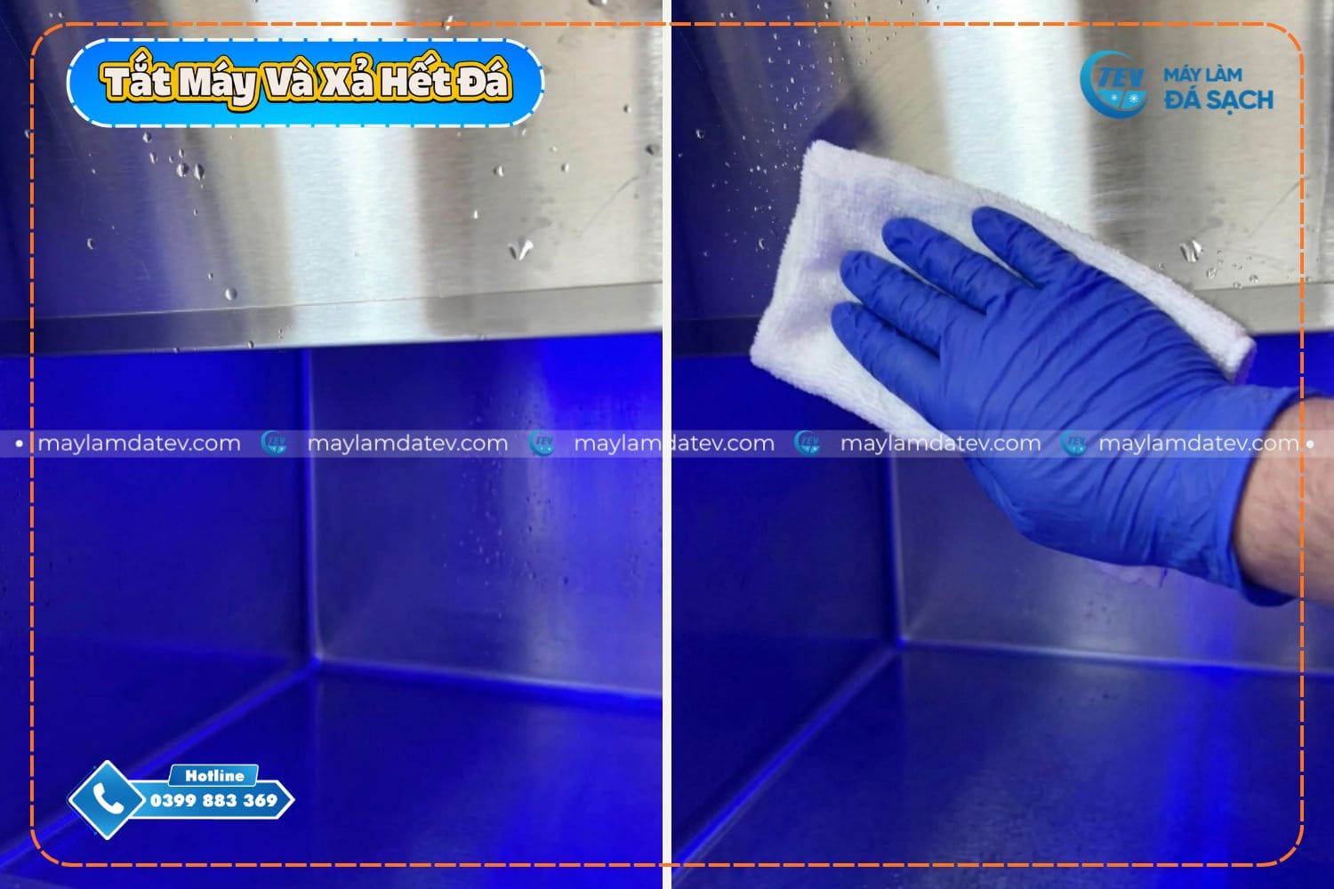 Tắt máy và xả hết máy làm đá khi tiến hành vệ sinh máy