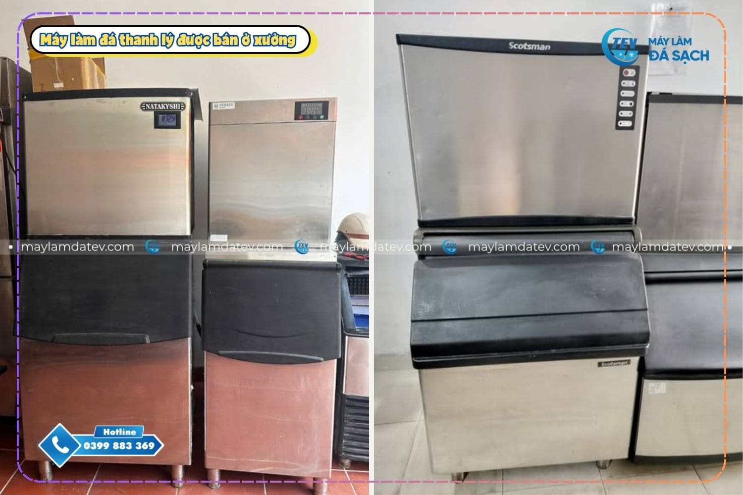 Máy làm đá viên cũ được bán thanh lý ở các xưởng máy móc/điện lạnh cũ