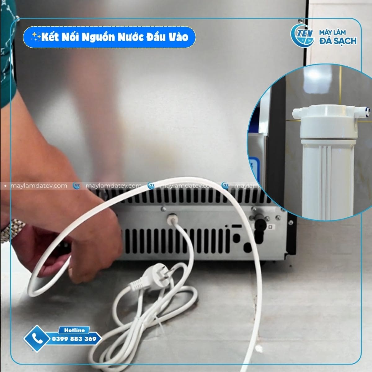 Kết nối nguồn nước đầu vào để sử dụng máy làm đá