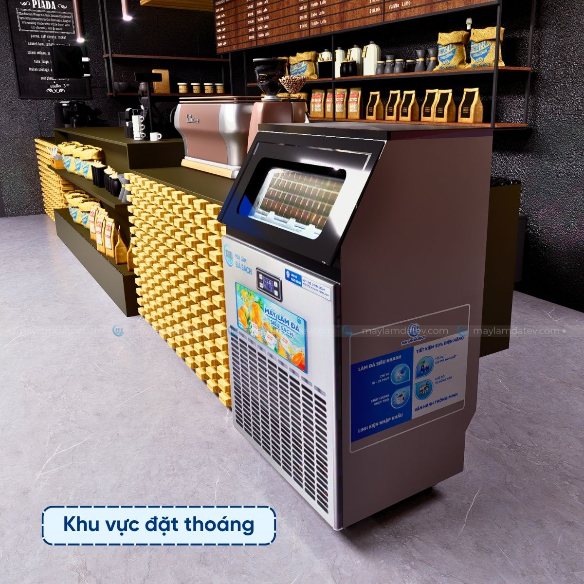 Khu vực đặt máy làm đá thông thoáng
