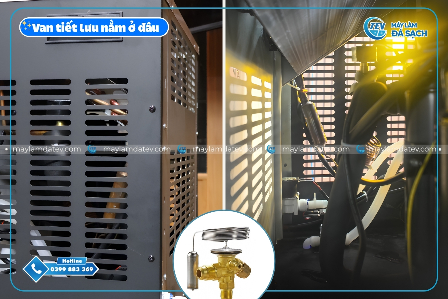 Van tiết lưu thường được đặt ở đâu trong máy làm đá